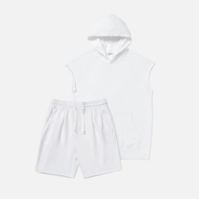 The Bundle // No-Sleeve Hooded & Short // White